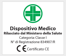 Dispositivo Medico Rilasciato dal Ministero della Salute Categoria: Classe I N° di Registrazione 834907/R
 Certificato CE